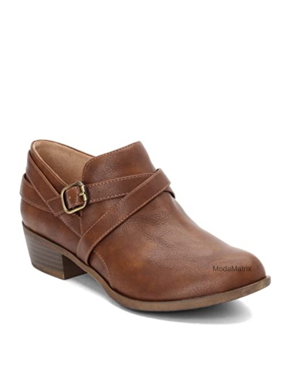 Faux Leather Ankle Bootie with Block Heel and Zip